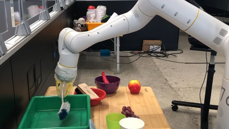 The BC-Z system, initially trained with a mixture of VR demonstration and shared autonomony, demonstrates the potential for generalized learning.