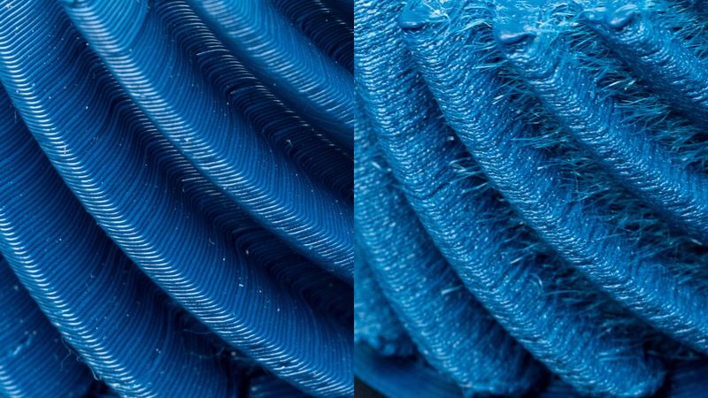 Surface finish on Jabil Nylon PA 0600. Treated on the left and wet on the right