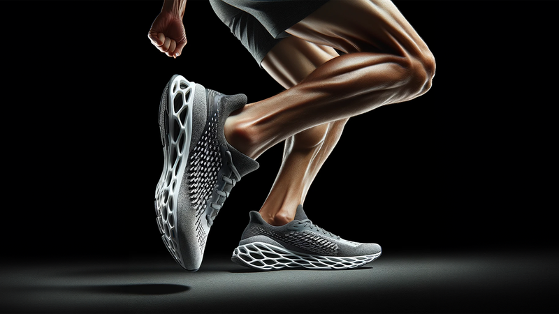 Conceptualisation of a running shoe made out of a metamaterial. AI generated with DALL-​E   (Visualisation: ETH Zurich)