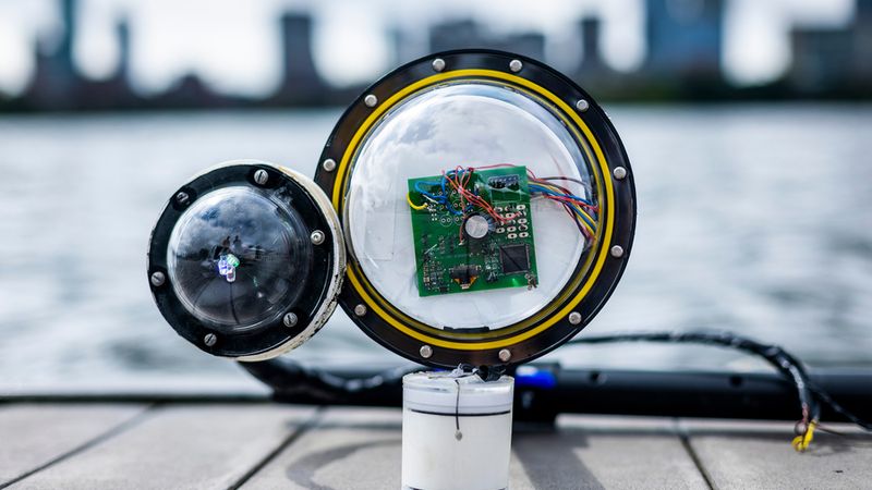 A battery-free, wireless underwater camera developed at MIT could have many uses, including climate modeling. “We are missing data from over 95 percent of the ocean. This technology could help us build more accurate climate models and better understand how climate change impacts the underwater world,” says Associate Professor Fadel Adib. Image: Adam Glanzman
