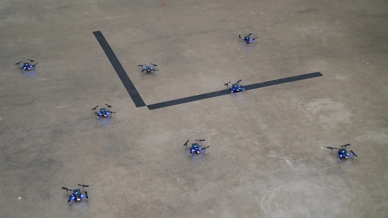 MIT engineers developed a training method for multiagent systems, such as large numbers of drones, that can guarantee their safe operation in crowded environments. Image: Courtesy of the researchers