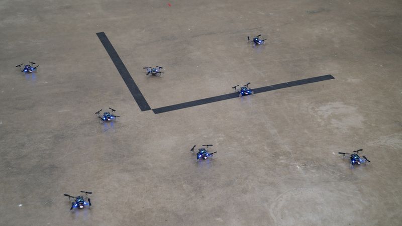 MIT engineers developed a training method for multiagent systems, such as large numbers of drones, that can guarantee their safe operation in crowded environments. Image: Courtesy of the researchers