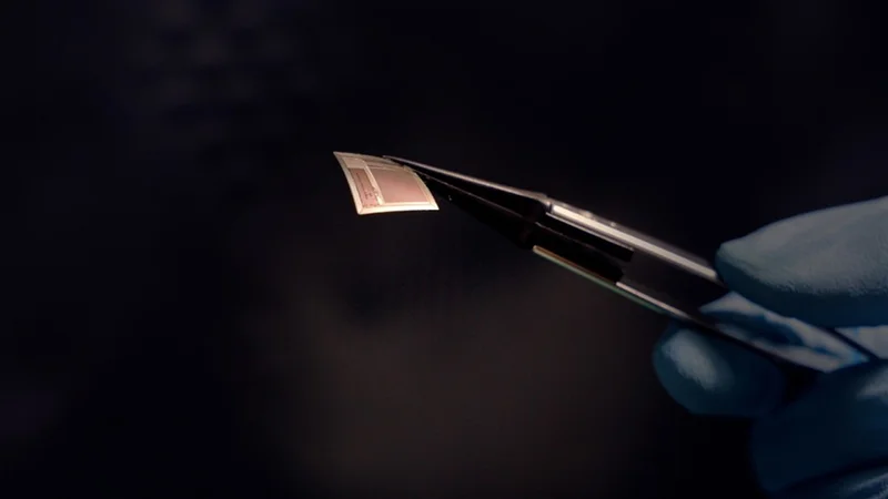The BISC implant shown here is roughly as thick as a human hair. Photo Credit: Columbia Engineering