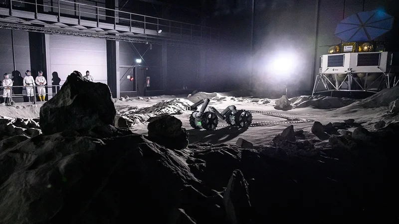 The MoonBot is a modular, self-reconfigurable robotic system that can autonomously adapt its structure and behaviour in response to different conditions on the lunar surface. In the LUNA hall, MoonBots from Japan's Tohoku University were tested in a simulated polar environment on the Moon. Credit: © DLR. All rights reserved