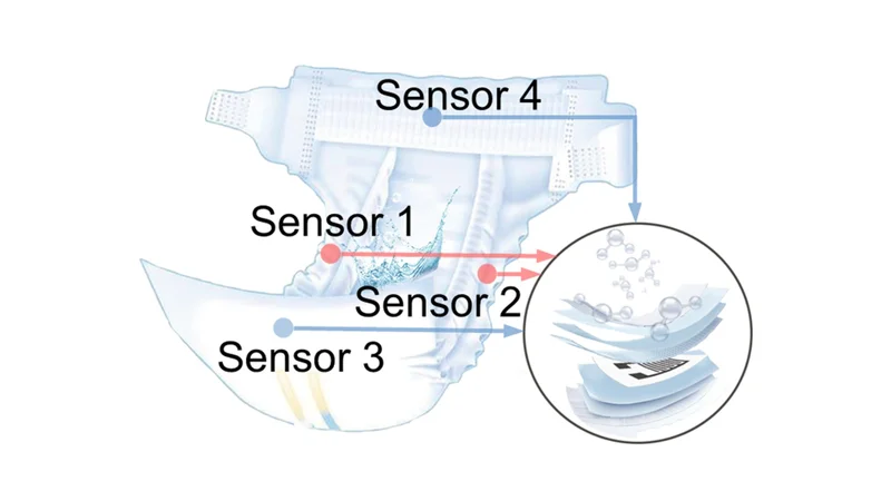 A Penn State-led research team integrated four humidity sensors between the absorbent layers of a diaper to create a “smart diaper,” capable of detecting wetness and alerting for a change. Credit: Huanyu “Larry” Cheng/Penn State / Penn State. Creative Commons