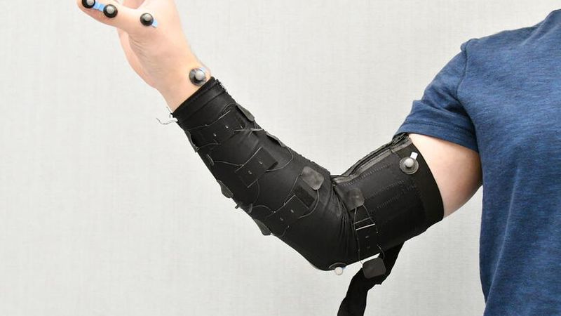MyoExo integrates a series of sensors into a wearable device capable of detecting slight changes in muscle strain and bulging, enabling it to measure and track the symptoms of Parkinson’s disease. Credit: Oluwaseun Araromi