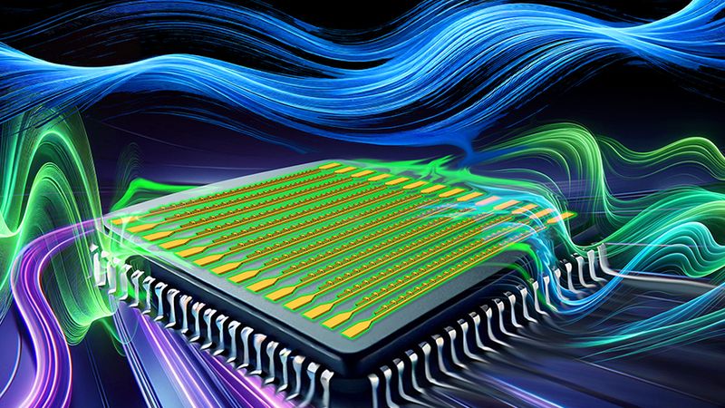 The demonstration of a lightwave-electronic mixer at petahertz-scale frquencies is a first step toward making communication technology faster and progresses research toward developing new, miniaturized lightwave electronic circuitry capable of handling optical signals directly at the nanoscale. Image: Sampson Wilcox/Research Laboratory of Electronics