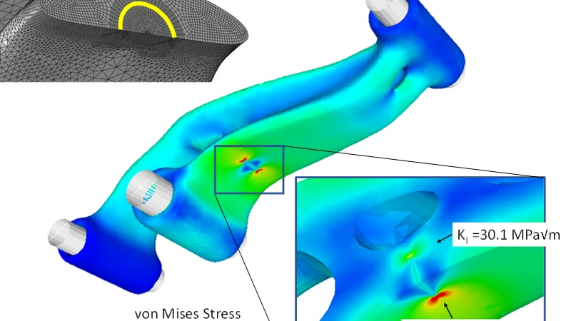 Analysis of a crack in the topology optimized lever.