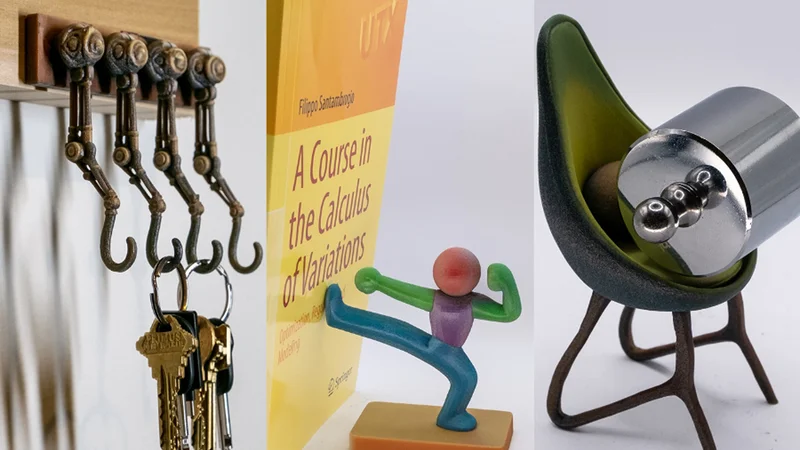 The PhysiOpt system augments generative AI models with physics simulations, helping design things like keyholders and bookends. Resulting 3D-printed items can handle real-world use. Images courtesy of the researchers.