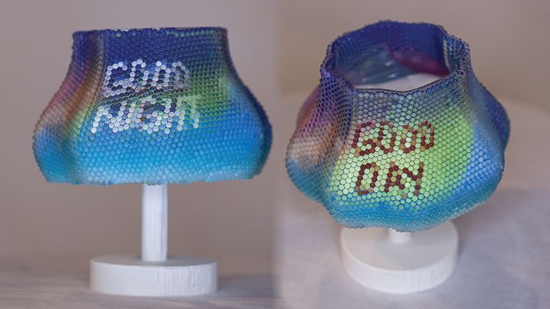 This lampshade, printed in-place on a commercial multi-material 3D printer, shows what's possible with MIT's lenticular object technology.
