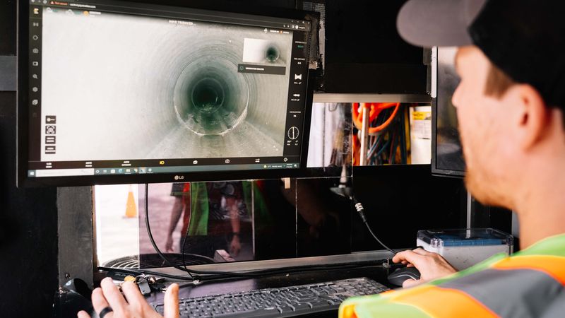 Operator conducting pipe inspection remotely.