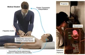 Robotic simulator for dynamic facial expression of pain in response to palpations