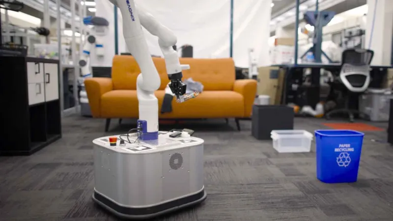 TidyBot is trained within a specific space so it can learn how different types of objects are put away in that area. For example, the researchers were able to make it put clothes on the couch. (Image credit: Kurt Hickman)