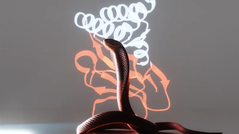 Proteins designed with AI-assistance neutralise lethal toxins found in snake venom. Illustration: University of Washington.
