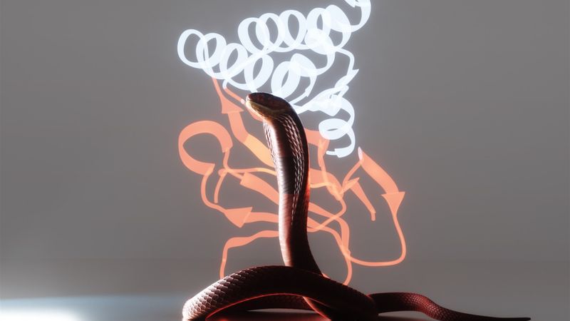 Proteins designed with AI-assistance neutralise lethal toxins found in snake venom. Illustration: University of Washington.