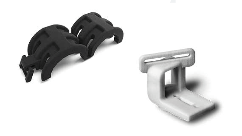Multi Jet Fusion parts (left) will typically have improved surface finishes and mechanical properties compared to SLS parts (right).