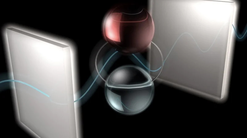 By sandwiching bits of perovskite between two mirrors and stimulating them with laser beams, researchers were able to directly control the spin state of quasiparticles known as exciton-polariton pairs, which are hybrids of light and matter. Image: Courtesy of the researchers