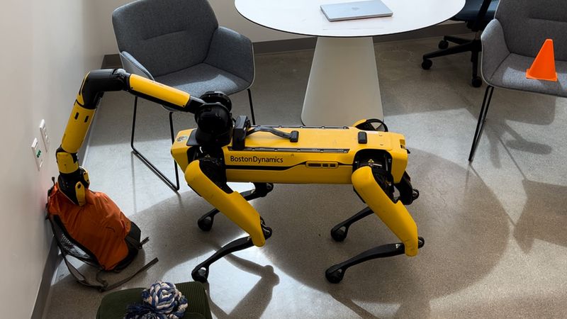 MIT’s Clio runs in real-time to map task-relevant objects in a robot’s surroundings, allowing the bot (Boston Dynamic’s quadruped robot Spot, pictured) carry out a natural language task (“pick up orange backpack”). Credit: Courtesy of the researchers