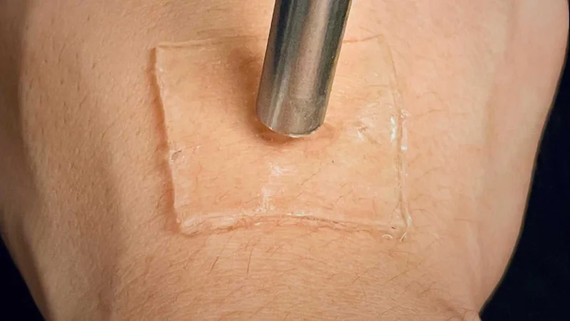 Ultrasound can be used to anchor the gel patch strongly to the skin.  (Photograph: Ran Huo & Jianyu Li, McGill University)