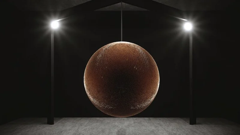 Robert Longo’s “Death Star,” was created from approximately 40,000 inert bullets. Courtesy Of Robert Longo/Metro Pictures/Galerie Thaddaeus Ropac (source: newsweek.com)