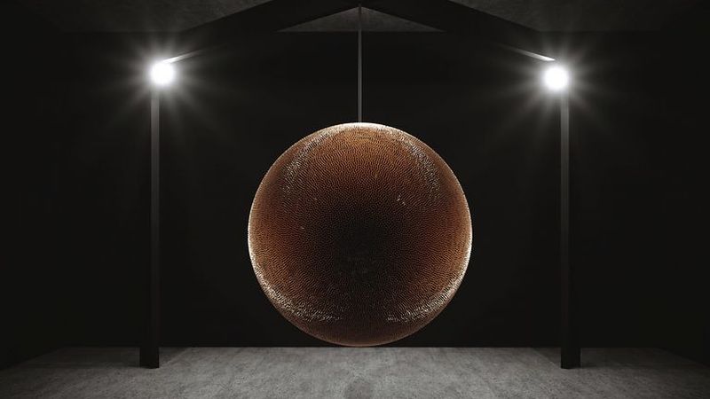 Robert Longo’s “Death Star,” was created from approximately 40,000 inert bullets. Courtesy Of Robert Longo/Metro Pictures/Galerie Thaddaeus Ropac (source: newsweek.com)