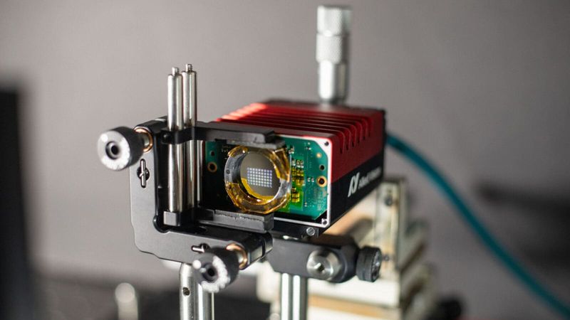 This ultracompact camera has optical elements that function as a neural network and can classify images at the speed of light. Image courtesy of the researchers