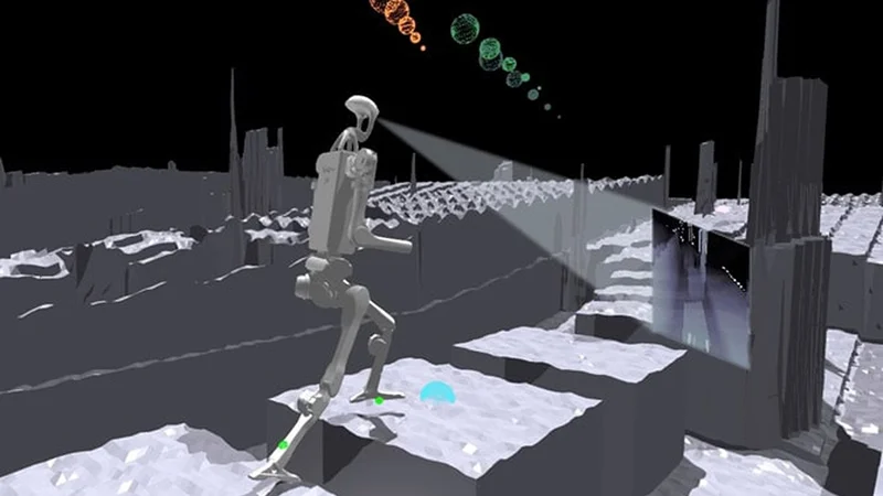 Simulated humanoid robots learn to hike rugged terrain autonomously
