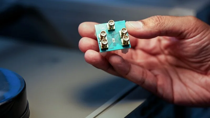 The low-power microchip researchers call a “microwave brain” is the first processor to compute on both ultra-fast data signals and wireless communication signals by harnessing the physics of microwaves. Charissa King-O’Brien/Cornell Engineering