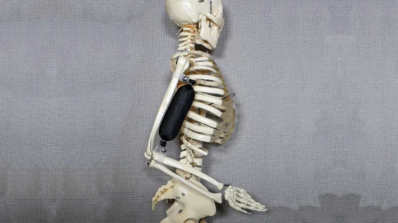 Skeleton with an artificial bicep. Credit: Aslan Miriyev - Columbia Engineering