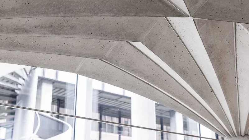 Architecture PhD student Lotte Scheder-Bieschin, pictured with daughter Heidi, created this vaulted floor in unreinforced concrete using her innovative formwork system. (Photograph: Andrei Jipa / ETH Zurich, BRG)