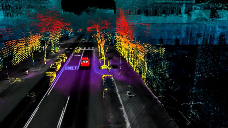 An autonomous vehicle localized within a 3D map. | Image: Courtesy of Ford Motor Company.