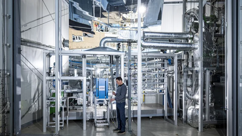 The new NECOC system network at KIT produces the high-tech raw material carbon from the climate-damaging CO2 in the ambient air. (Photo: Markus Breig)