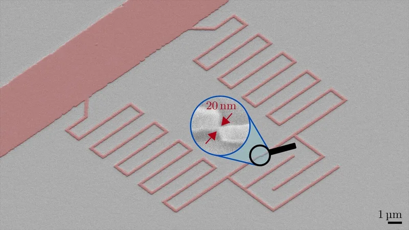 The properties of Gralmonium qubits are dominated by a tiny constriction of just 20 nanometers, which acts like a magnifying glass for microscopic material defects. (Graphic: Dennis Rieger, KIT)
