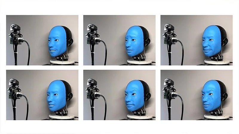 Data Collection Process: Eva is practicing random facial expressions by recording what it looks like from the front camera.  Image And Video Credit: Creative Machines Lab/Columbia Engineering