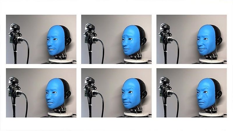 Data Collection Process: Eva is practicing random facial expressions by recording what it looks like from the front camera.  Image And Video Credit: Creative Machines Lab/Columbia Engineering