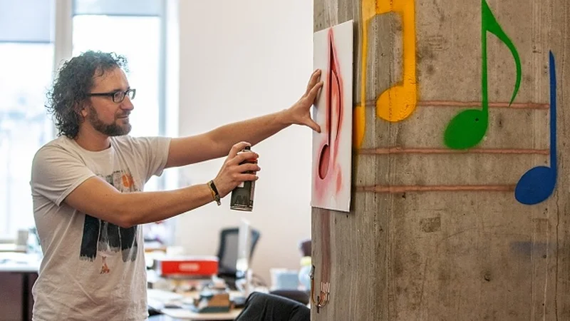 “Since SprayableTech is so flexible in its application, you can imagine using this type of system beyond walls and surfaces to power larger-scale entities like interactive smart cities and interactive architecture in public places,” says MIT postdoc Michael Wessely.  Photo: Jason Dorfman/MIT CSAIL