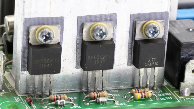 IGBTs mounted on a heat sink in a power supply circuit
