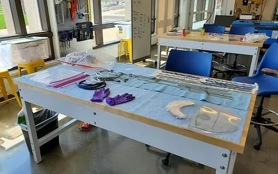 McKelvey Engineering staff creating face shields for health care workers