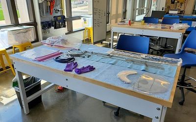 McKelvey Engineering staff creating face shields for health care workers