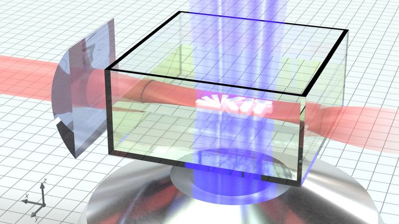 In light sheet 3D printing, red and blue laser light is used to print objects precisely and quickly on a micrometer scale (Photo: Vincent Hahn, KIT)