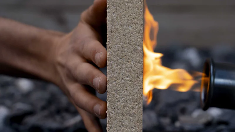 The researchers’ new material, based on mineralised sawdust, is an excellent fire retardant. (Image: Dan Vivas Glaser / from Kürsteiner R et al. Chem Circularity 2026, CC BY 4.0)