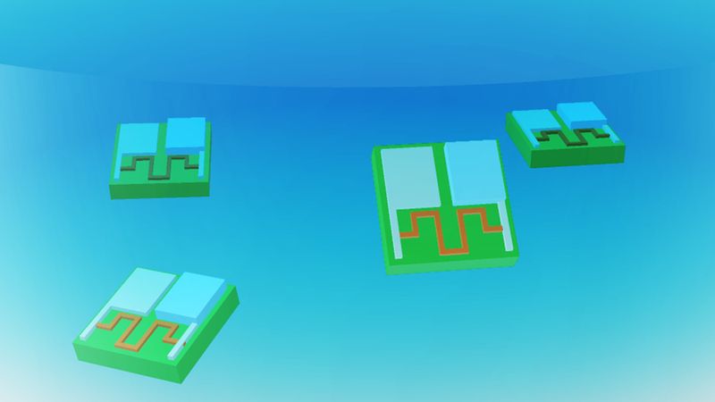 The zinc-air battery is 0.1 millimeters long and 0.02 millimeters thick. Credit: Courtesy of the researchers