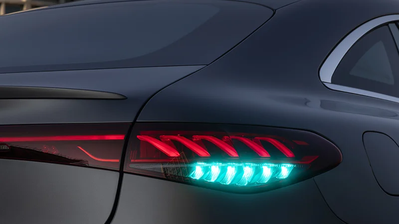 The Mercedes-Benz Drive Pilot automated-driving system engages distinctively-colored marker lights to inform other road users that the vehicle's ADS is engaged. (Mercedes-Benz)