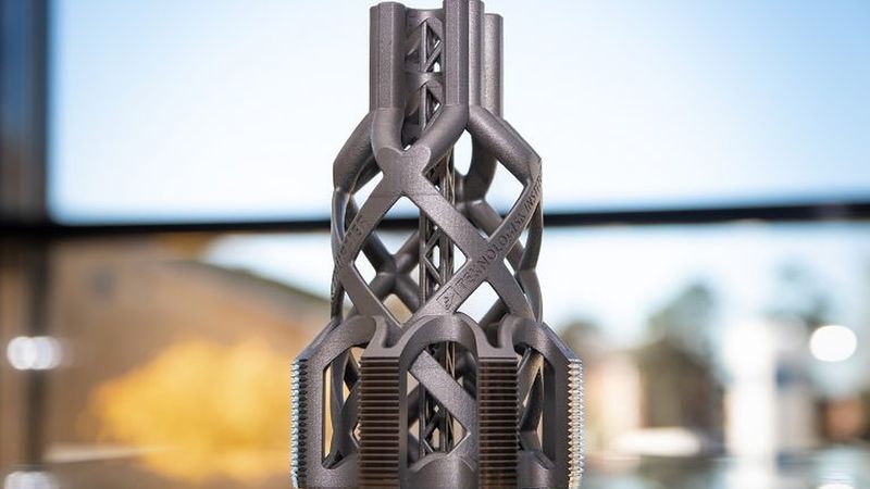 DTI demonstrated that a cutting tap for cutting threads could be topology optimized. This one is supposed to be used for offshore windmills, so weight is a critical factor when being helicoptered to the platform and carried to the top. Image courtesy of DTI.