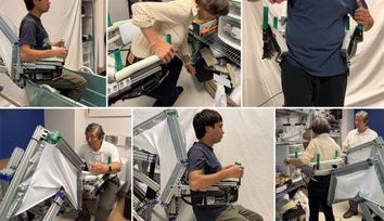 Eldercare robot helps people sit and stand, and catches them if they fall