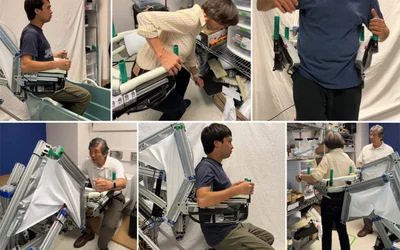 Eldercare robot helps people sit and stand, and catches them if they fall