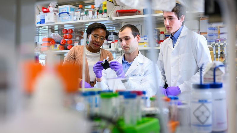 MIT researchers Paula Hammond, Ivan Pires, and Ezra Gordon have developed a way to rapidly manufacture specialized nanoparticles that can be used for targeted delivery of cancer drugs and other therapeutics. Credit: Gretchen Ertl
