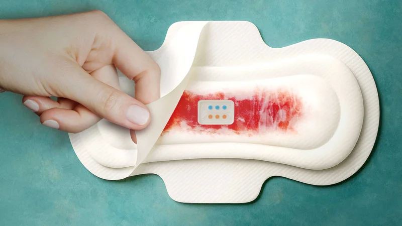Colour changes on the sanitary towel can be interpreted by eye or photographed with a smartphone and evaluated directly in the app. The prototype has a dot with a control dot on the test strip for each biomarker. (Image, AI generated: Lucas Dosnon and Josef Kuster / ETH Zurich)